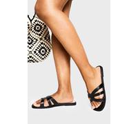 Boohoo Wide Fit Cross Strap Sliders In Black black 5