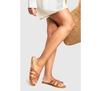 Boohoo Wide Fit Cross Strap Sliders In Tan tan 5
