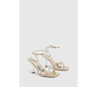 Boohoo Wide Fit Diamante Cross Over Strappy Heels In Gold gold 7