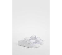 Boohoo Wide Fit Double Strap Buckle Sliders In White white 3