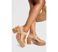 Boohoo Wide Fit Double Strap Cork Platform Heeled Mules In Taupe taupe 7