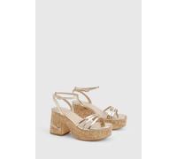 Boohoo Wide Fit Double Strap Cork Platform Heels In Gold gold 7