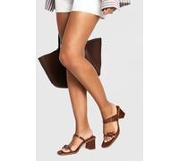 Boohoo Wide Fit Double Strap Stacked Heeled Mules In Tan tan 4