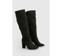 Boohoo Wide Fit Faux Suede Block Heel Knee High Boots In Black black 5