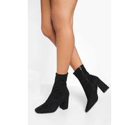 boohoo Women's Wide Fit Faux Suede Block Heel Square Toe Sock Boots in Black | Size: 7