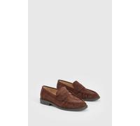 Boohoo Wide Fit Faux Suede Ruched Loafers In Brown brown 7
