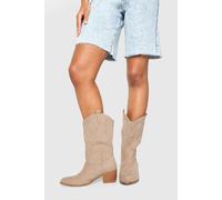 Boohoo Wide Fit Faux Suede Tab Detail Ankle Cowboy Western Boots In Tan tan 3
