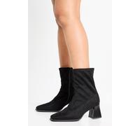 boohoo Women's Wide Fit Flared Stacked Heel Sock Boots in Black | Size: 6