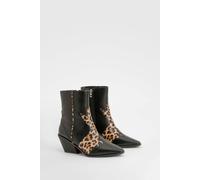 Boohoo Wide Fit Leopard Detail Western Boot In Black black 4