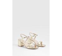 boohoo Women's Wide Fit Low Block 2 Part Heels in Gold | Size: 4