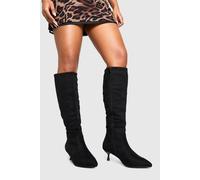 Boohoo Wide Fit Low Heel Pointed Toe Knee High Boots In Black black 3
