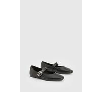 Boohoo Wide Fit Metallic Buckle Detail Mary Jane Ballet Flats In Black black 3
