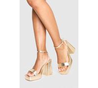 boohoo Women's Wide Fit Metallic Square Toe Barely There Platform Heel in Gold | Size: 5