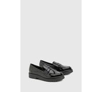 boohoo Women's Wide Fit Patent Chunky Loafers in Black | Size: 6