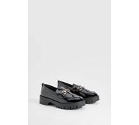 Boohoo Wide Fit Patent Chunky T Bar Loafers In Black black 6