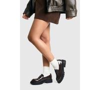 Boohoo Wide Fit Patent Detail Chunky Loafers In Dark Brown dark brown 6