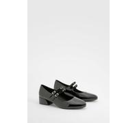 Boohoo Wide Fit Patent Double Strap Mary Jane Ballets In Black black 5