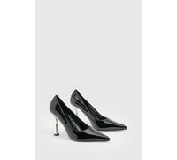 Boohoo Wide Fit Patent Stiletto Gold Heel Court Shoes In Black black 4