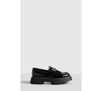 Boohoo Wide Fit Platform Chunky Sole T Bar Loafers In Black black 8