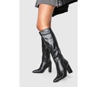 boohoo Women's Wide Fit Pointed Toe Knee High Boots in Black | Size: 5