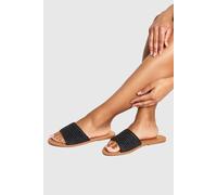 Boohoo Wide Fit Raffia Mule Sandal In Black black 4