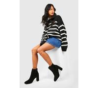 Boohoo Wide Fit Round Toe Block Heel Faux Suede Ankle Boots In Black black 7