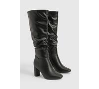 Boohoo Wide Fit Ruched Knee High Heeled Boots In Black black 5