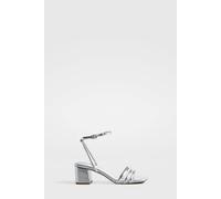 Boohoo Wide Fit Square Toe Triple Strap Low Block Heel Sandals In Silver silver 4