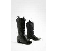 Boohoo Wide Fit Tab Detail Ankle Cowboy Western Boots In Black black 8