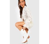 Boohoo Wide Fit Tab Detail Ankle Cowboy Western Boots In White white 8