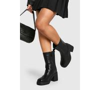Boohoo Wide Fit Tab Detail Chunky Calf High Boots In Black black 4