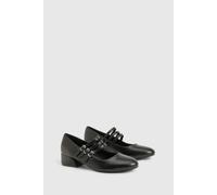 Boohoo Wide Fit Triple Strap Mary Janes In Black black 3