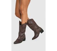Boohoo Wide Fit Vintage Look Tab Detail Ankle Cowboy Western Boots In Brown brown 6