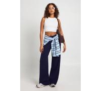 Boohoo Wide Leg Rib Knit Trouser In Navy navy S
