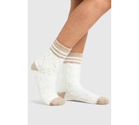 boohoo Women's 2 Pack Cable Knit Stripe Detail Slouchy Socks