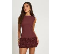 boohoo Women's 3D Floral Drop Hem Mini Dress in Chocolate | Size: 16