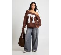 boohoo Women's 77 Print Slash Neck Sweatshirt in Chocolate | Size: XS