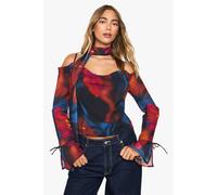 boohoo Women's Abstract Floral Chiffon Cowl Neck Scarf Top in Black | Size: 6