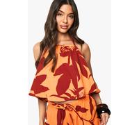 Boohoo Abstract Floral Halterneck Crop In Orange orange 10