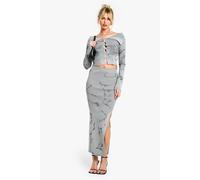 boohoo Women's Abstract Floral Knitted Skirt Co-Ord in Grey | Size: 8