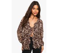 boohoo Women's Abstract Print Chiffon Ruffle Blouse in Black | Size: 12