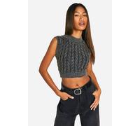 boohoo Women's Acid Wash Cable Knit Tank Top in Charcoal | Size: Large