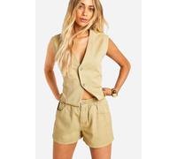 boohoo Women's Acid Wash Oversized Denim Waistcoat in Stone | Size: 10