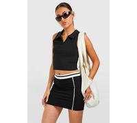 boohoo Women's Active Fabric Contrast Waistband Piping Skirt in Black | Size: Medium