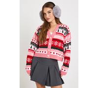 boohoo Women's All Over Jacquard Fairisle Christmas Cardigan in Pink | Size: Small