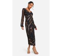 boohoo Women's Animal Mesh Ruffle Midaxi Dress | Size: 10