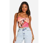 boohoo Women's Animal Printed Mesh Bandeau Top in Brown | Size: 14