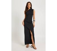 boohoo Women's Asymmetric Drape Sculpt Slinky Maxi Dress in Black | Size: 10