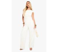 boohoo Women's Asymmetric Drape Tailored Wide Leg Jumpsuit in Ecru | Size: 12
