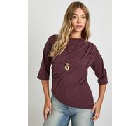 boohoo Women's Asymmetric Hem Cinched Waist 3/4 Sleeve T-Shirt in Chocolate | Size: 16